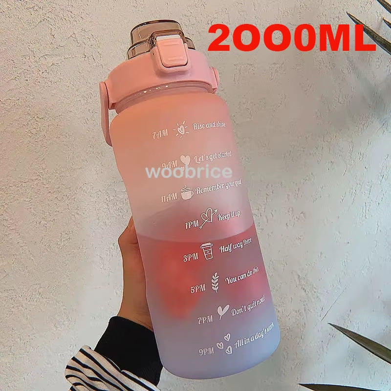 Sports Water Bottle for Running Drinking Bottle 2L Motivational with Time Marker Stickers Portable Reusable Plastic Cups