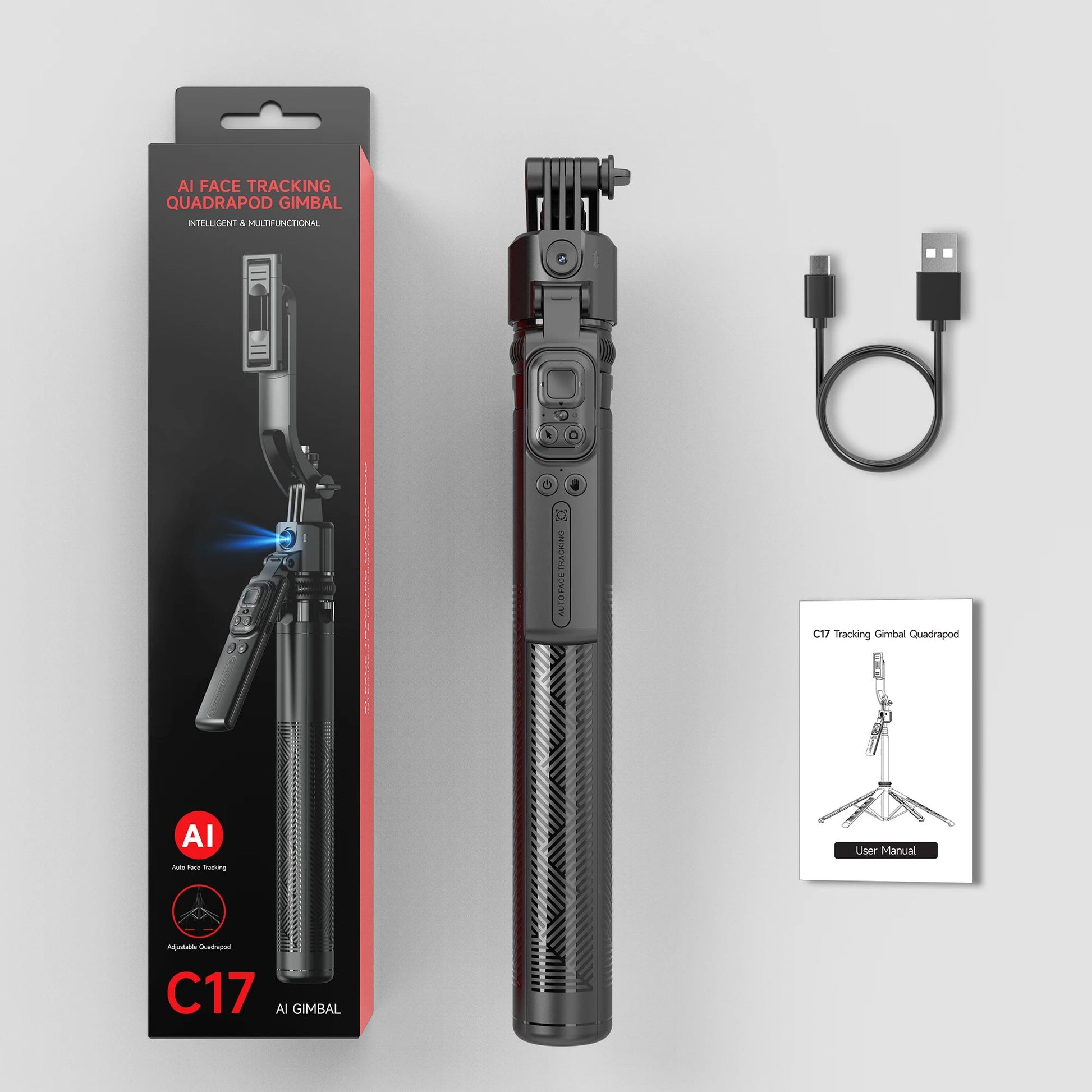 AI Smart Gimbal Tripod – 360° Auto Tracking Selfie Stick with Foldable Design & Face Detection for Smartphones