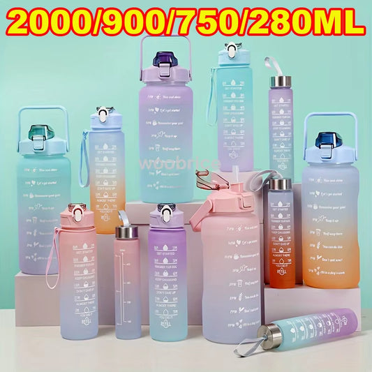 Sports Water Bottle for Running Drinking Bottle 2L Motivational with Time Marker Stickers Portable Reusable Plastic Cups