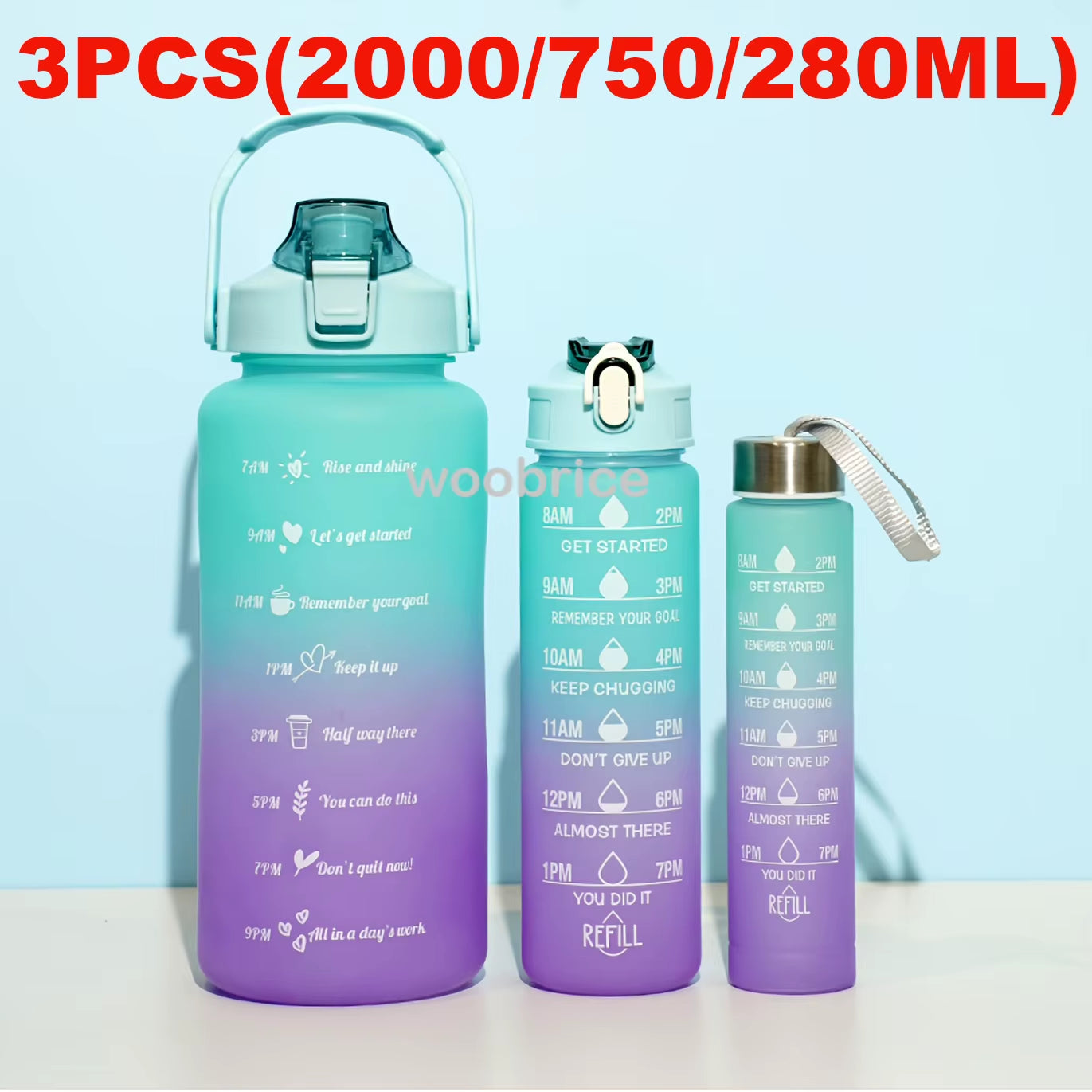 Sports Water Bottle for Running Drinking Bottle 2L Motivational with Time Marker Stickers Portable Reusable Plastic Cups