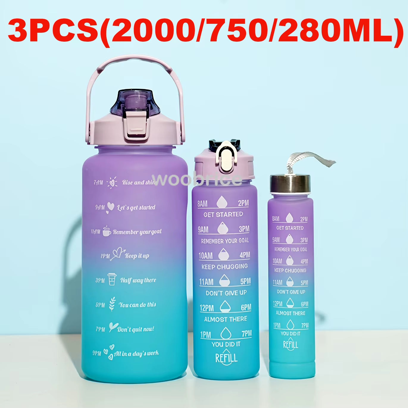 Sports Water Bottle for Running Drinking Bottle 2L Motivational with Time Marker Stickers Portable Reusable Plastic Cups