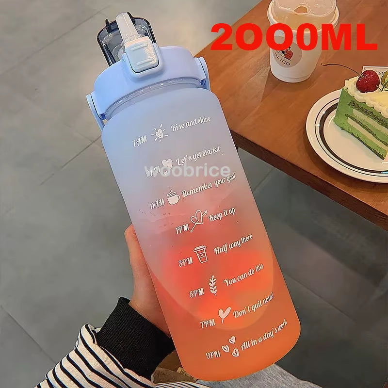 Sports Water Bottle for Running Drinking Bottle 2L Motivational with Time Marker Stickers Portable Reusable Plastic Cups