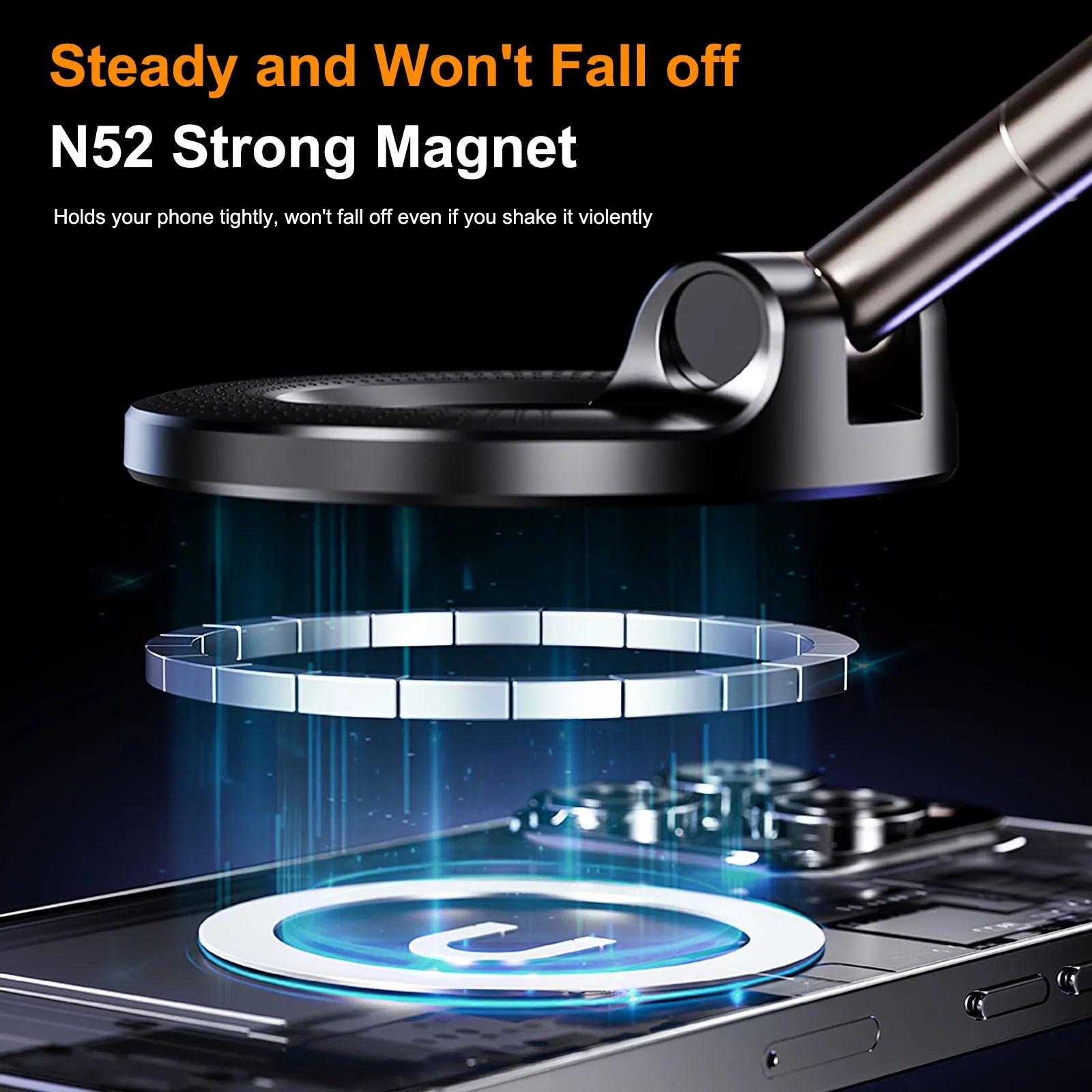 Car Mount Electric Vacuum Magnetic Holder Foldable Strong Suction Stand for Cell Phone for Iphone 12 13 14 15 16 Live Streaming