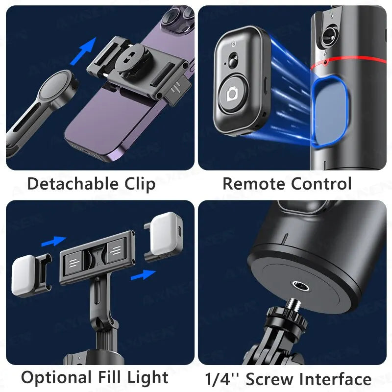 2023 New 360 Rotation Follow-Up Gimbal Stabilizer Monopod Desktop Tracking Gimbal with Remote for Tiktok Live Photography