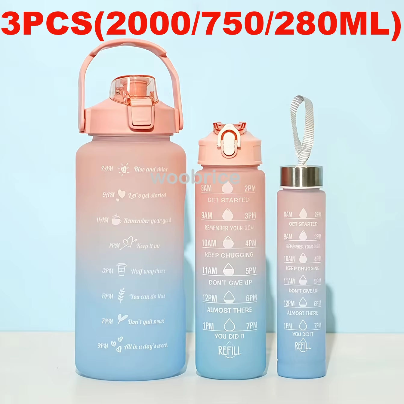 Sports Water Bottle for Running Drinking Bottle 2L Motivational with Time Marker Stickers Portable Reusable Plastic Cups