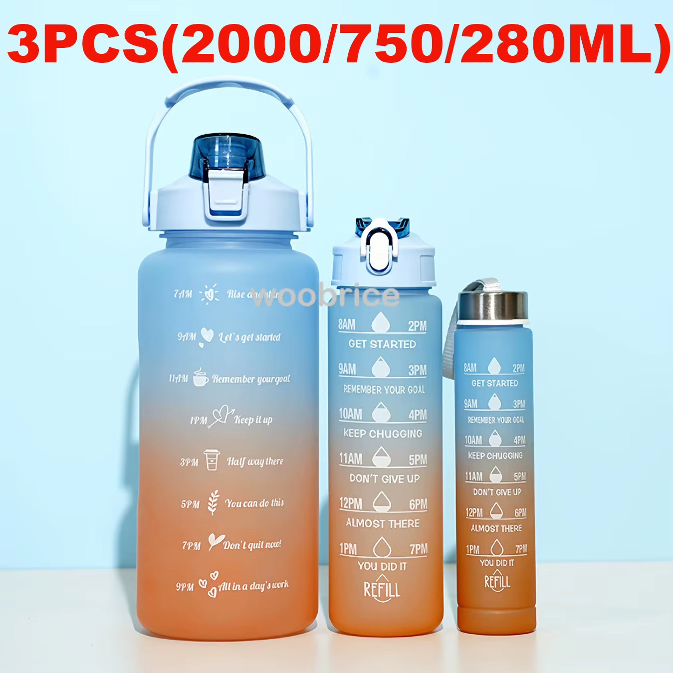 Sports Water Bottle for Running Drinking Bottle 2L Motivational with Time Marker Stickers Portable Reusable Plastic Cups