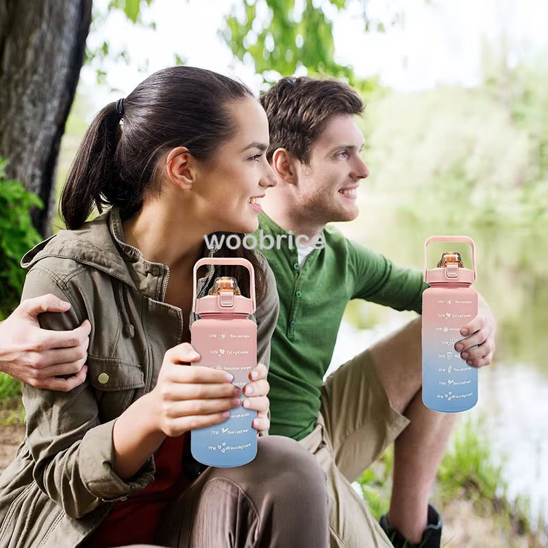 Sports Water Bottle for Running Drinking Bottle 2L Motivational with Time Marker Stickers Portable Reusable Plastic Cups