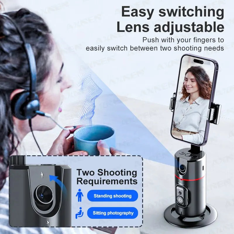 2023 New 360 Rotation Follow-Up Gimbal Stabilizer Monopod Desktop Tracking Gimbal with Remote for Tiktok Live Photography