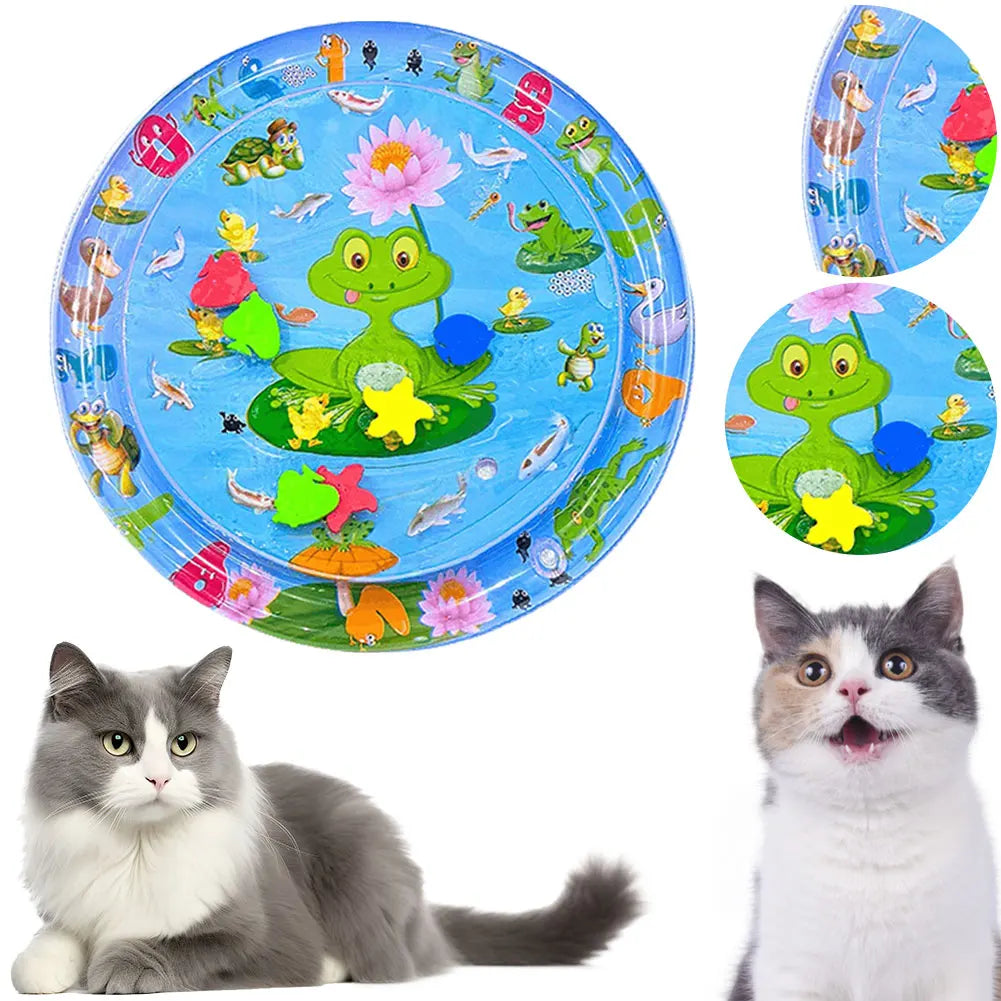 Water Sensory Play Mat Thickened Inflatable Water Mat for Cat and Dog Pet Playmat with Fish Sea Ocean Theme Sensory Toy Water