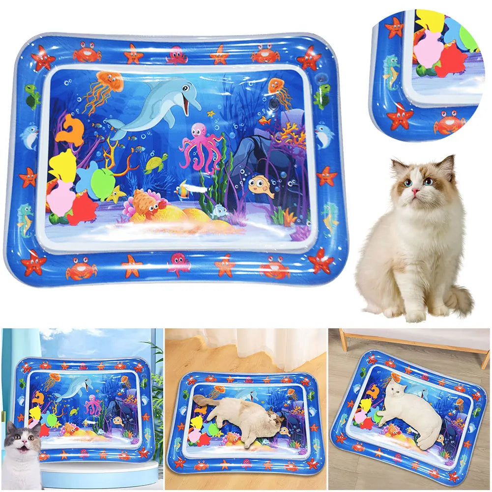 Water Sensory Play Mat Thickened Inflatable Water Mat for Cat and Dog Pet Playmat with Fish Sea Ocean Theme Sensory Toy Water