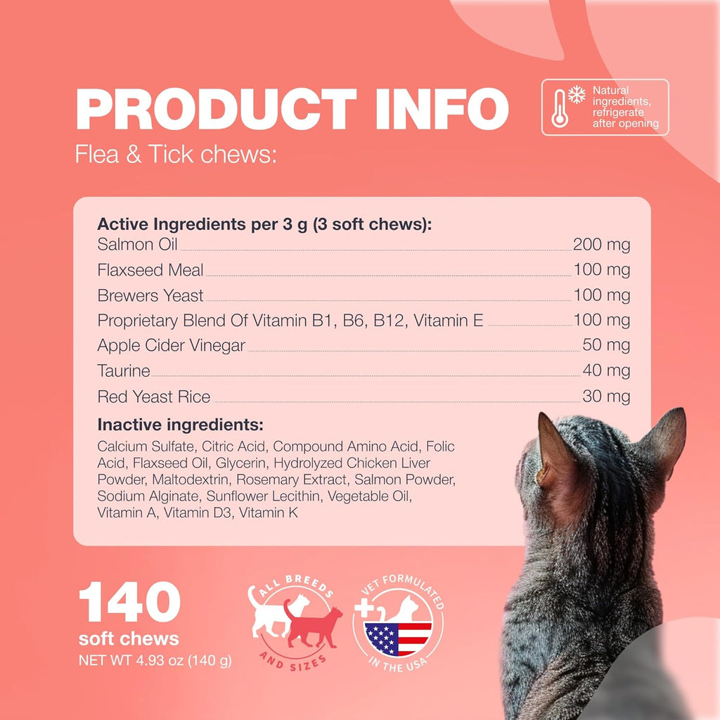 Flea & Tick Support Chews for Cats – Salmon Flavor | Natural Flea Prevention & Daily Immune Support