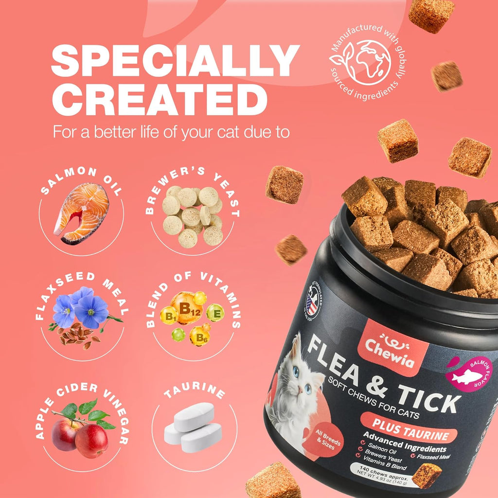 Flea & Tick Support Chews for Cats – Salmon Flavor | Natural Flea Prevention & Daily Immune Support