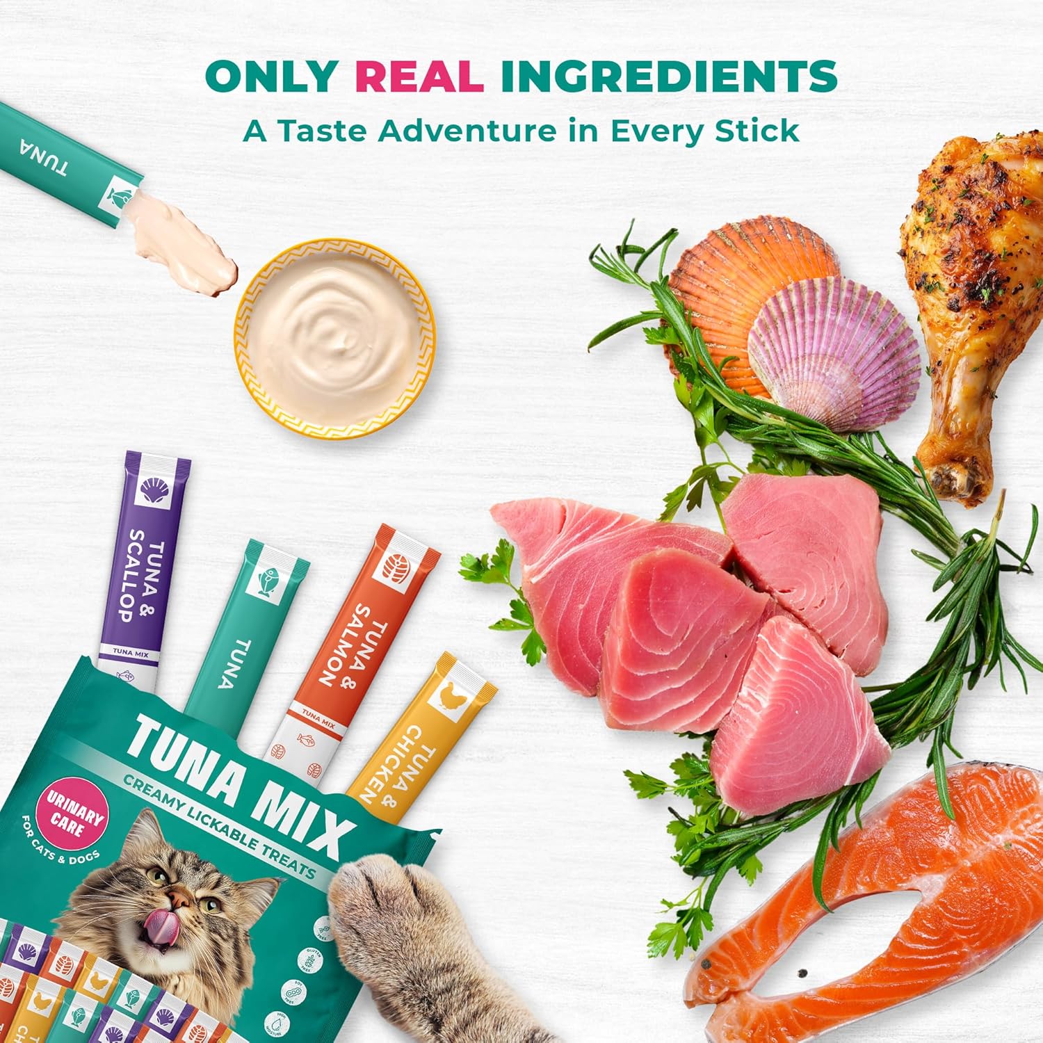 Creamy Cat Treat Squeeze Tubes (40 Pack) – Tuna & Mixed Flavors | Healthy Lickable Snacks for Cats & Kittens