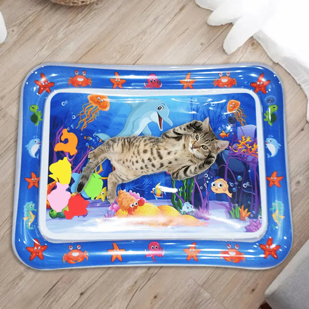 Water Sensory Play Mat Thickened Inflatable Water Mat for Cat and Dog Pet Playmat with Fish Sea Ocean Theme Sensory Toy Water