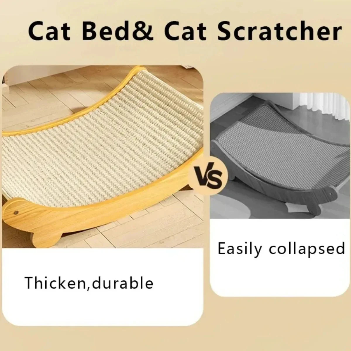 Cat Scratcher Bed for Indoor Cats Hammock for Scratching Pad Cat Chair Nartural Sisal Scratch Post for Large Cats Scratcher Lounge, Wooden Cat Furniture