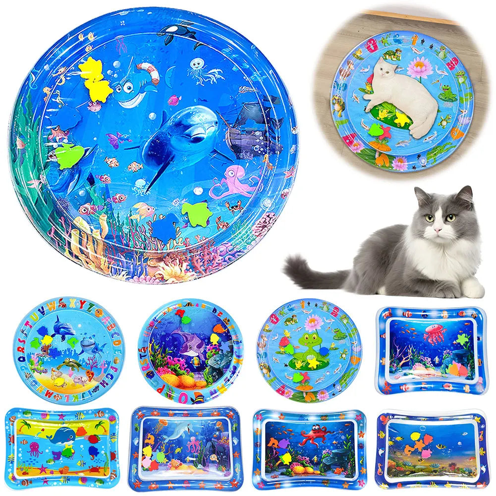 Water Sensory Play Mat Thickened Inflatable Water Mat for Cat and Dog Pet Playmat with Fish Sea Ocean Theme Sensory Toy Water