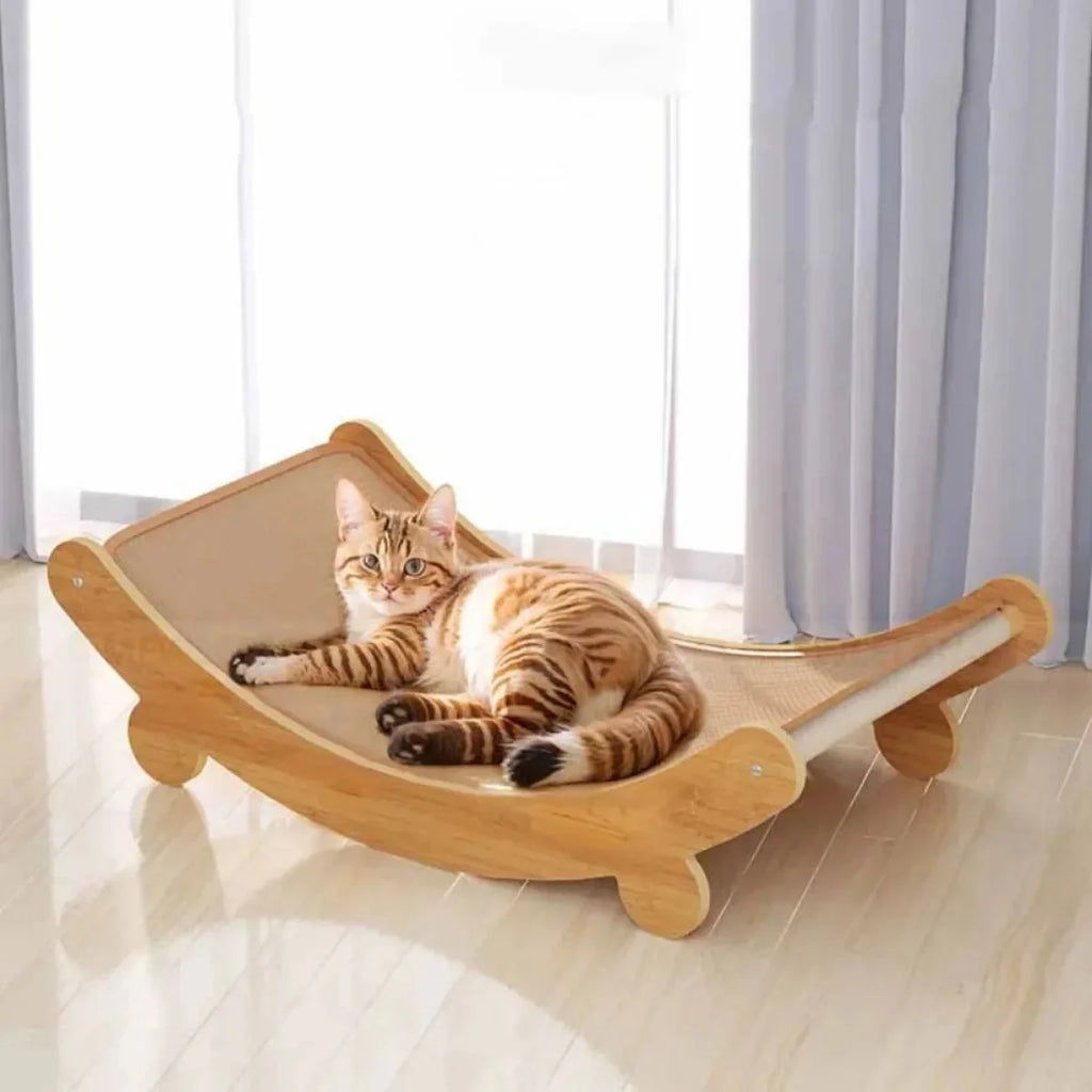 Cat Scratcher Bed for Indoor Cats Hammock for Scratching Pad Cat Chair Nartural Sisal Scratch Post for Large Cats Scratcher Lounge, Wooden Cat Furniture