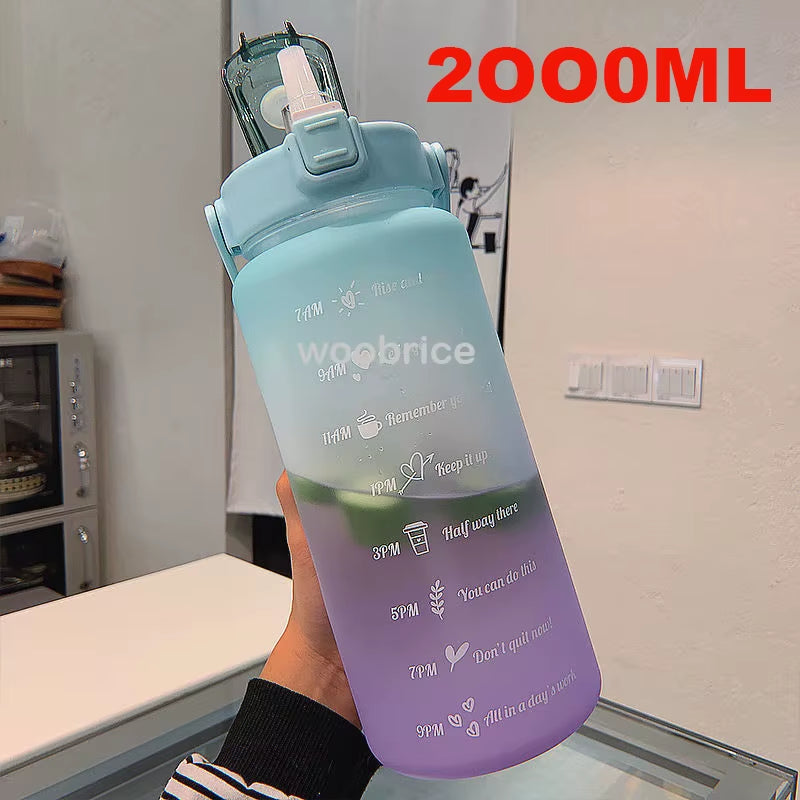 Sports Water Bottle for Running Drinking Bottle 2L Motivational with Time Marker Stickers Portable Reusable Plastic Cups