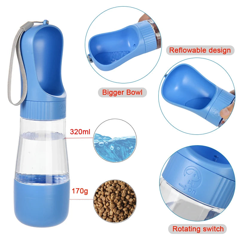 Trendora Pet 2-in-1 Portable Dog Water Bottle with Food Container – Travel Dispenser for Dogs