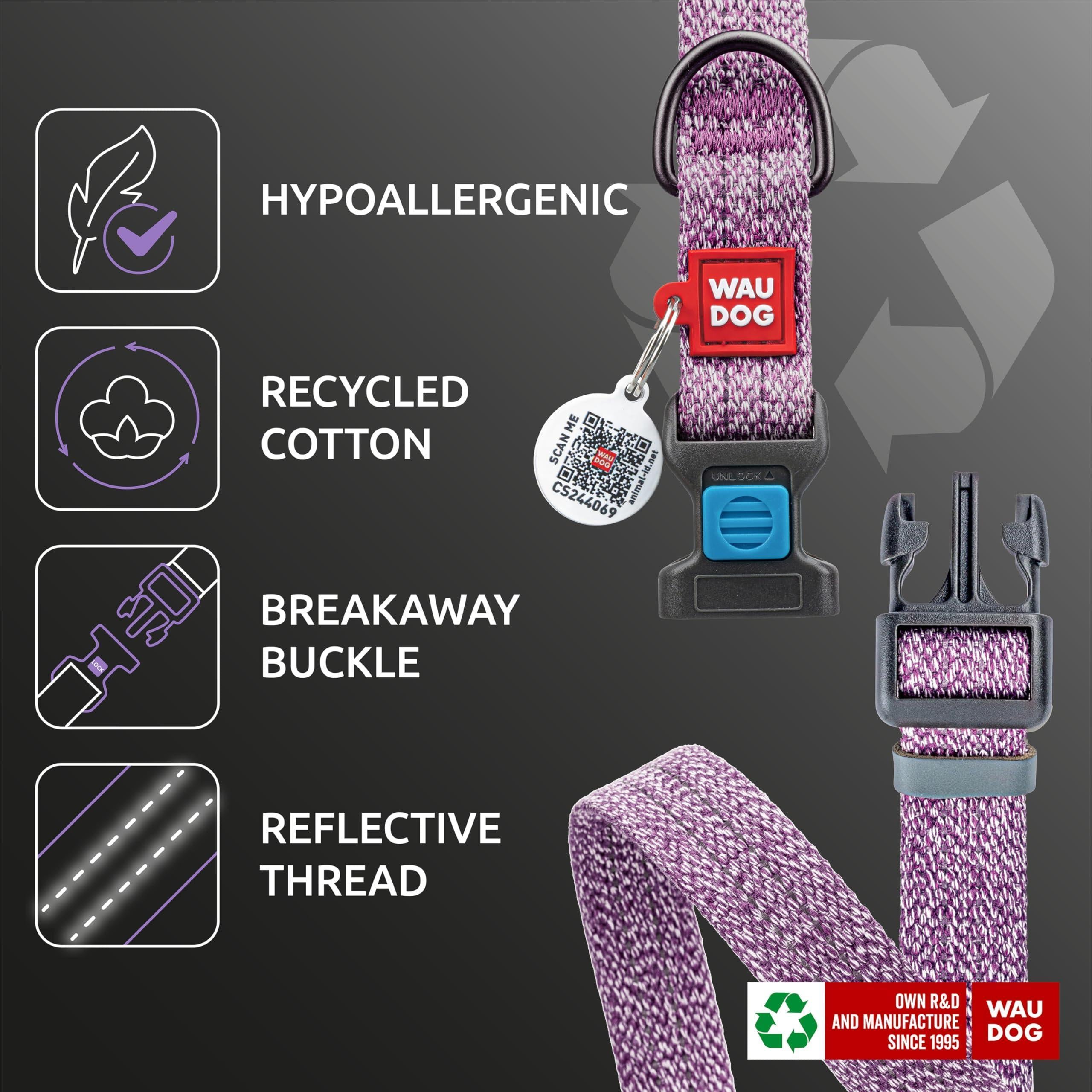 Reflective Cotton Dog Collar 12-19 Inch Neck X 1 Inch Wide Eco Friendly Alt to Nylon Collar for Small Medium and Large Dogs Pet Collar with QR ID Tag Puppy Collar for Large Breed Dogs Adjustable Male Female Dog Collar