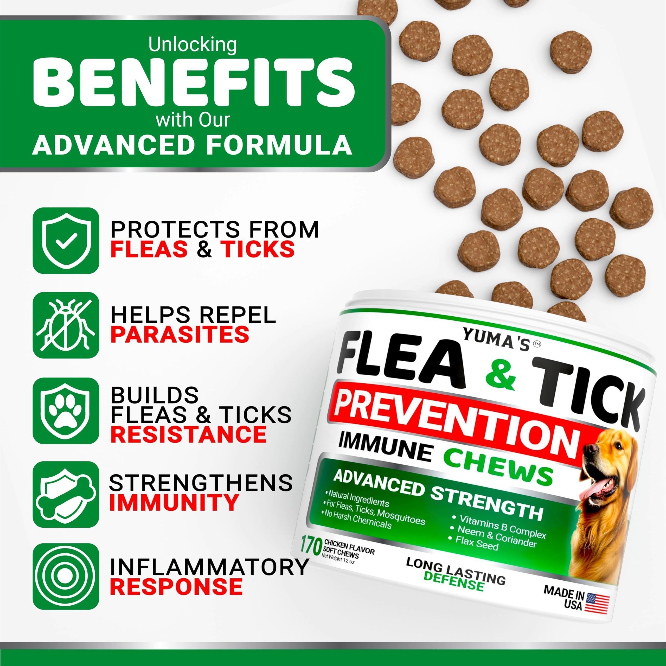 Flea and Tick Prevention for Dogs Chewables 170 Treats Natural Dog Flea and Tick Treatment Chewable Flea and Tick Chews for Dogs Soft Oral Flea Pills for Dogs All Breeds & Ages Made in USA