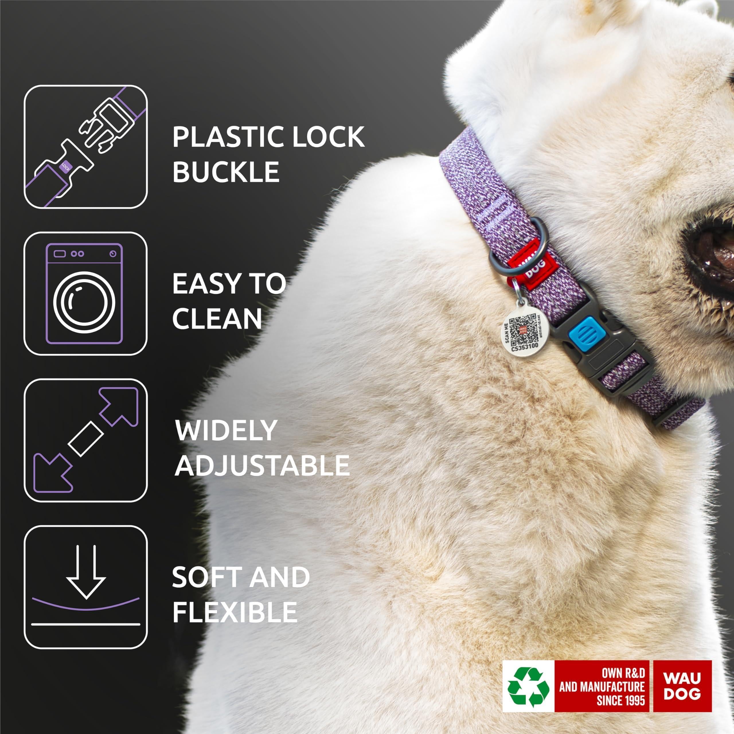 Reflective Cotton Dog Collar 12-19 Inch Neck X 1 Inch Wide Eco Friendly Alt to Nylon Collar for Small Medium and Large Dogs Pet Collar with QR ID Tag Puppy Collar for Large Breed Dogs Adjustable Male Female Dog Collar