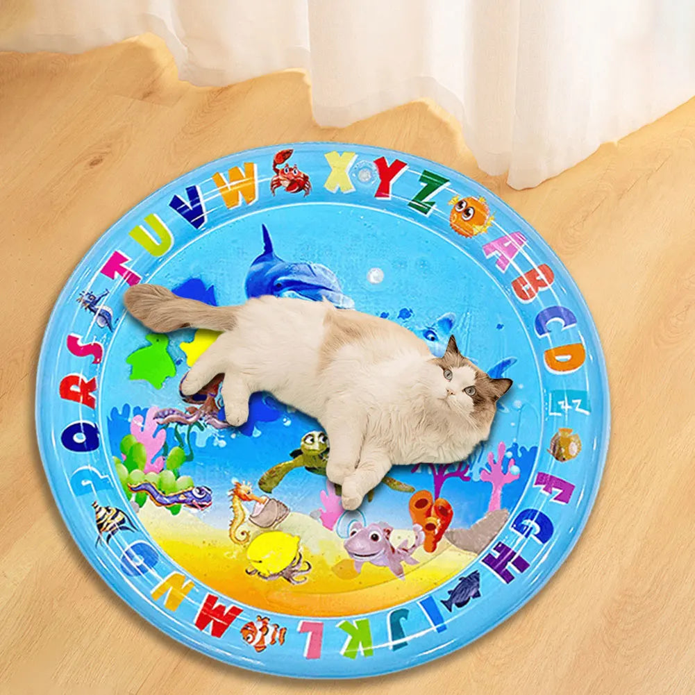 Water Sensory Play Mat Thickened Inflatable Water Mat for Cat and Dog Pet Playmat with Fish Sea Ocean Theme Sensory Toy Water